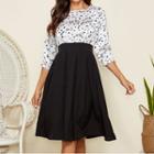 Elbow-sleeve Mock Two-piece Midi Dress
