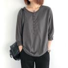 Long-sleeve Round-neck Single-breasted Plain Top
