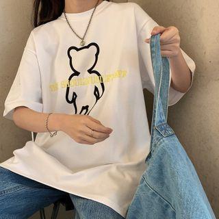 Oversized Short-sleeve Embroidered Printed T-shirt
