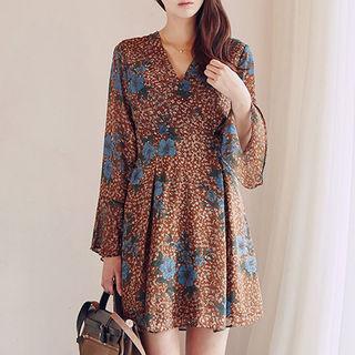 Tie-waist Floral Pattern Chiffon Dress