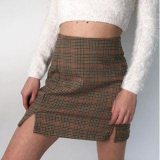 Slit Plaid Mini A-line Skirt