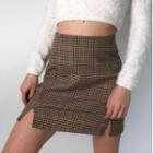 Slit Plaid Mini A-line Skirt