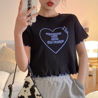Short-sleeve Lettering Slim-fit Cropped T-shirt