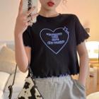 Short-sleeve Lettering Slim-fit Cropped T-shirt
