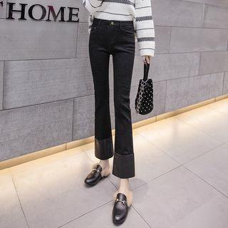 Faux Leather Panel Boot-cut Jeans