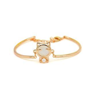 Fashion Plated Rose Gold Cat Bracelet With White Cat's Eye