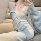 Knit Midi Tank Dress / Open-front Cardigan / Set