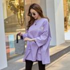 Drop-shoulder Letter Oversize T-shirt Purple - One Size