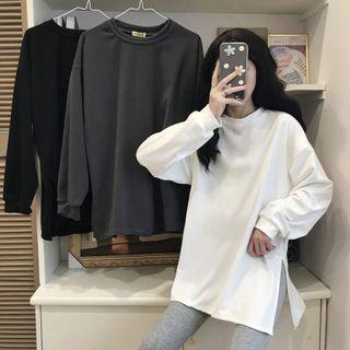 Long-sleeve Round-neck Split Top