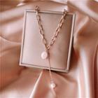 Freshwater Pearl Pendant Necklace Faux Pearl - Rose Gold - One Size