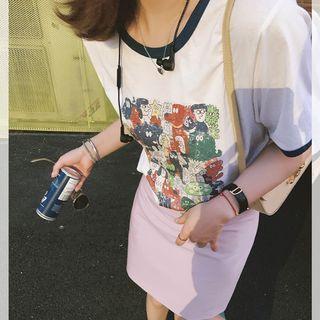 Round-neck Color Block Short-sleeve T-shirt
