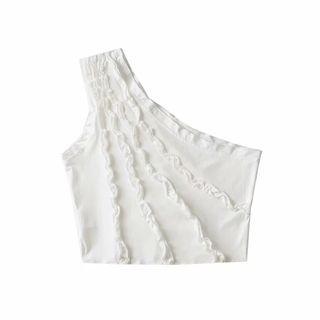 Ruffle-trim One-shoulder Crop Top