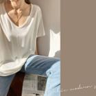 Plunge-neck Short-sleeve T-shirt