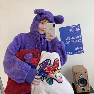 Bear Ear Print Fleece Hoodie