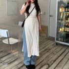 Short-sleeve Slit Midi Dress Almond - One Size