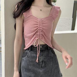 V-neck Plain Cutout Lace-up Tube Top
