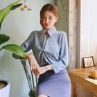 3/4-sleeve Knot-front Crepe Shirt