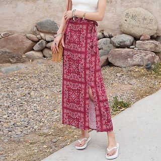 Printed Slit Midi A-line Skirt