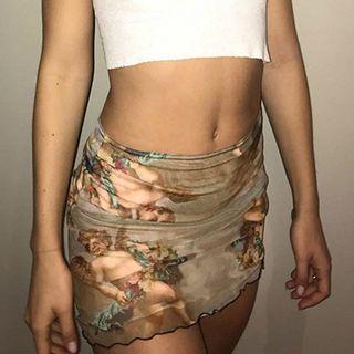 Angel Print Mini Bodycon Skirt