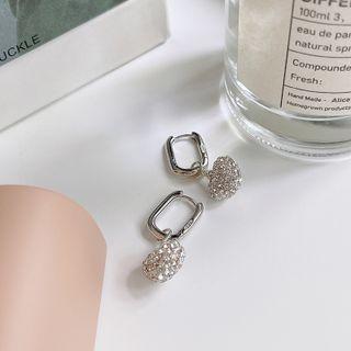 925 Sterling Rhinestone Heart Earring E343 - Silver - One Size