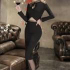 Keyhole-front Chain-trim Sheath Dress