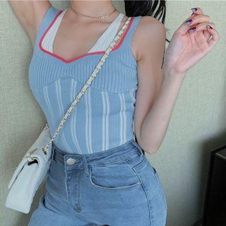 Mock Two-piece Ribbed Knit Tank Top As Shown In Figure - One Size