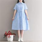 Short-sleeve Check Midi Shirt Dress