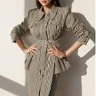Set: Long-sleeve Striped Shirt + Irregular A-line Skirt