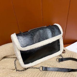 Chain Fleece Trim Crossbody Bag