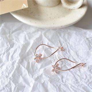 Sterling Silver Cz Flower Drop Earring 1 Pair - Rose Gold - One Size
