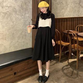 Puff-sleeve A-line Dress / Crochet Lace Camisole Top