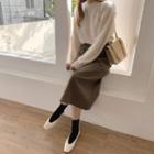 Band-waist Pintuck-trim Wool Blend Skirt