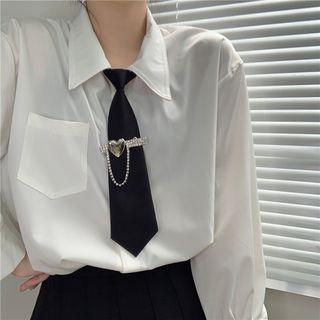 Neck Tie With Heart Chain Black - One Size
