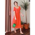 Square-neck Short-sleeve Long Dress