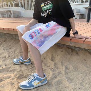 Lettering Tie-dye Panel Wide Leg Shorts