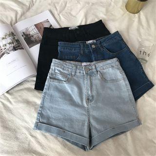 High-waist Denim Roll-up Hot Pants