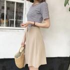 Set: Stripe Short-sleeve T-shirt + Midi Skirt