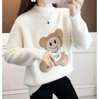 Bear Patch Mock Neck Sweater