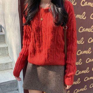 Plain Sweater / Melange Mini A-line Skirt
