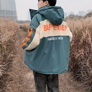 Lettering Color Block Hooded Parka