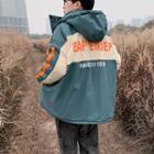 Lettering Color Block Hooded Parka