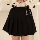 Lace-up A-line Pleated Mini Skirt