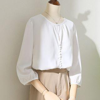 Puff-sleeve Round-neck Chiffon Shirt