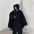 Oversized Hooded Zip-up Jacket Black - One Size