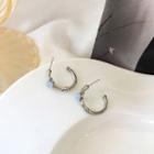 Resin Bead Alloy Open Hoop Earring 1 Pair - S925 Silver Earrings - Blue Beads - Silver - One Size