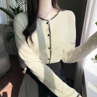 Fringe-trim Waffle Cardigan