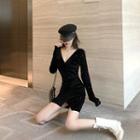 Long-sleeve Velvet Mini Bodycon Dress