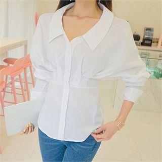 Wide-cuff Shirred Slim-fit Shirt