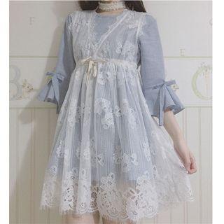 Set: Bell-sleeve Dress + Lace Sleeveless Dress