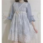 Set: Bell-sleeve Dress + Lace Sleeveless Dress